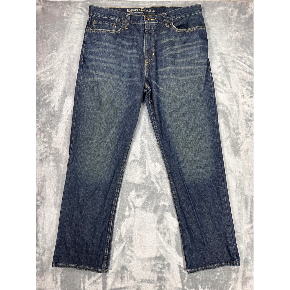 Roebuck & Co Mens Regular Fit Jeans 36x30 Dark Wash Blue Denim Cotton Straight
